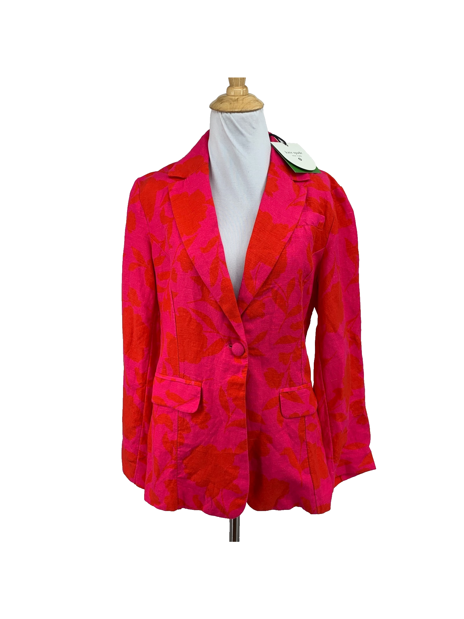 Kate Spade Target Blazer Women Xs Extra Small Pink Floral Tailored Linen Blend